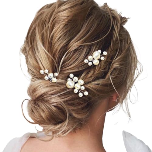 Asooll Bridal Hair Accessories Silver Pearl Hair Pins for Women (Pack of 3)