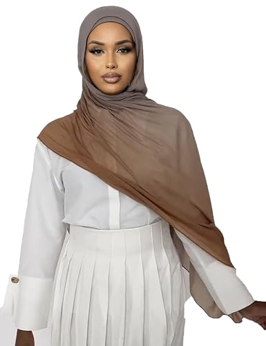 Txmout Ombre Modal Hijab Scarf for Women Muslim, Soft Lightweight Headscarf - color: Brown - Khaki