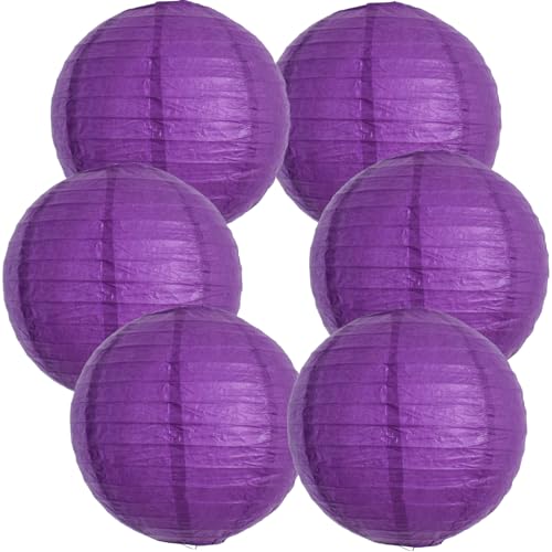 BEISHIDA 12-Inch Purple Round Paper Lanterns Hanging Decorative Chinese Paper Lanterns Lamp for Halloween Mardi Gras Birthday Wedding Party Decoration and Baby Bridal Shower（6 Packs） - color: Purple, size: 12 Inch