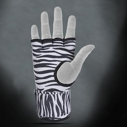 DEFY Padded Inner Gloves Quick 75cm Long Strap – Inner Boxing Gloves Gel Padded Knuckle Protection – Elasticated Boxing Hand Wraps for MMA Muay Thai Kickboxing Martial Arts Pair - color: Zebra, size: X-Large