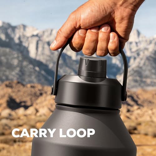 POWCAN 64 oz Insulated Water Bottle for Sports: 2-in-1 Straw & Spout Lid, Leakproof, Carrier Bag, Shoulder Strap, Keep Cold 48H, BPA-Free, Half Gallon Metal Water Jug for Gym, Travel, Gift (Midnight) - color: Midnight