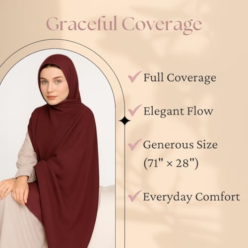 Premium Breathable Modal Cotton Hijab for Women, Lightweight, Non-Slip, Soft & Elegant Scarf for Everyday Wear - color: Wine Burgundy