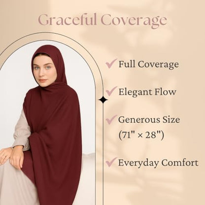 Premium Breathable Modal Cotton Hijab for Women, Lightweight, Non-Slip, Soft & Elegant Scarf for Everyday Wear - color: Wine Burgundy