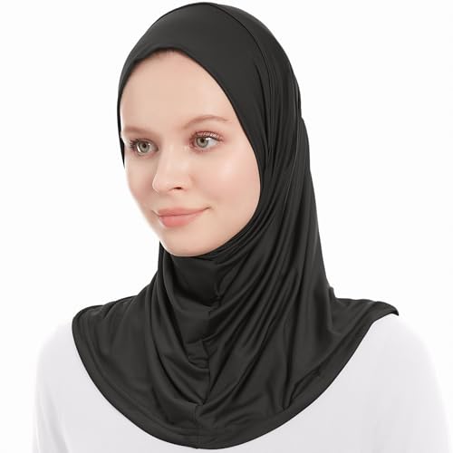 Plain Ready To Wear Amira Hijab for Women - Muslim Instant Amira Jersey Scarf – Soft Muslim One Piece Instant Hijab Headscarf - color: Black