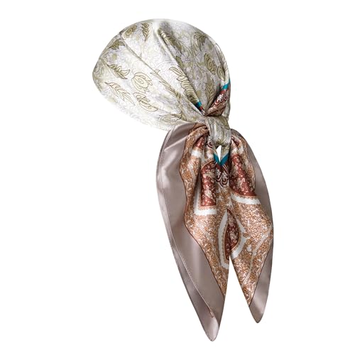 Silk-Feel 35x35 Satin Hair Scarf | Multi-Way Head Wrap for Sleep, Style & Hijab | Gift-Ready Fashion Scarf for Women - color: Champagne
