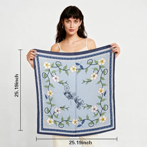27" Head Scarf Like Satin Silk for Women,Hair Scarves Bandana,Headband Silk Feeling for Hair Wrap - color: Flowers-3