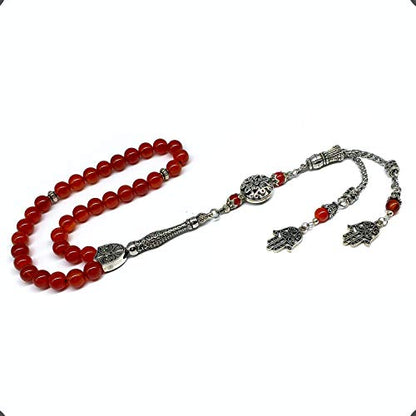 Stylist Prayer Beads (8 mm-33 Beads) Tesbih-Tasbih-Tasbeeh-Misbaha-Masbaha-Subha-Sebha-Sibha-Rosary-Worry Beads (Red Agate Stone) - color: Red Agate Stone