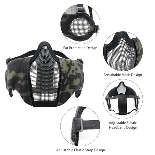 Airsoft Mask with Goggles, Foldable Half Face Airsoft Mesh Mask with Ear Protection for Paintball Shooting Cosplay CS Game - color: 1-BCPCP~3PCS, size: 3pcs