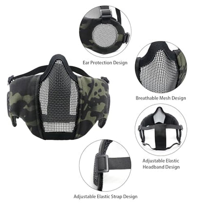 Airsoft Mask with Goggles, Foldable Half Face Airsoft Mesh Mask with Ear Protection for Paintball Shooting Cosplay CS Game - color: 1-BCPCP~3PCS, size: 3pcs