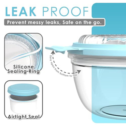 WHALEHOUSE Clear Eco-friendly SK chemicals ECOZEN Salad Container, 33OZ Portable Plastic Salad Bowls with Lid & Snack Tray, Leak-Proof Dressing Container, Reusable Fork, Lunch Box for Meal Prep (Blue) - color: Blue