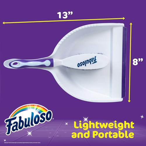 Fabuloso Brush and Dustpan Set, White and Purple | Snap-together storage, hanging hole for wall mount, quick sweeps for tile and hardwood floors - size: Brush & Dustpan