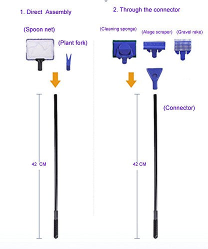 Aquarium Fish Tank Cleaning Kit - 5 in 1 Algae Scraper Set - Siphon Vacuum for Water Changing and Sand Cleaner (Cleaner Set)