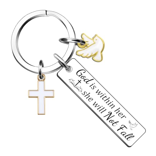 Jesus Keychain God Is Within Her She Will Not Fall Bible Verse Keychain