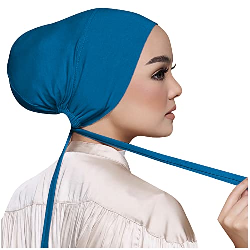 Chiffon Hijab with Undercap Fashion Solid Color Chiffon Head Wraps Under Scarf Caps Muslim Fashion Bandage - color: Green
