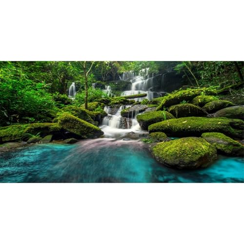AWERT 36x20 inches Waterfall Terrarium Background Tropical Rainforest Aquarium Background Mountain Lake Green Tree Reptile Habitat Background Durable Polyester Background - size: 36x20in/90x50cm