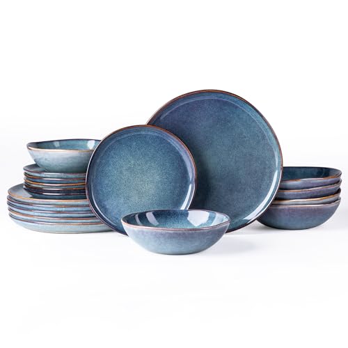 AmorArc Ceramic Dinnerware Sets for 6, 18Pcs Plates and Bowls Sets Dishes - color: Ceylon Blue, size: Service for 6(18Pcs)