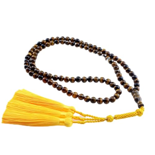 Muslims Islamic Dhikr 99 Tasbeeh Tasbih Prayer Beads, Tiger Eye Stone Beads with Tassel