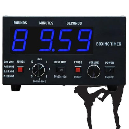 Classic Boxing Interval Timer, Professional Gymnastics Timer with LED Display, 1-12 Challenge Rounds and Adjustable Buzzer, Interval Timer for Workout, Gym Timer, Boxing Equipment Blue - color: Blue