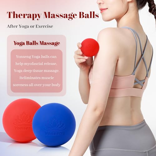 Physical Yoga Balls Massage Lacrosse Balls for Myofascial Release, Trigger Point Therapy, Muscle Soreness Deep Tissue Massage Physical Therapy Equipment(2 Pack,Red and Dark Blue)