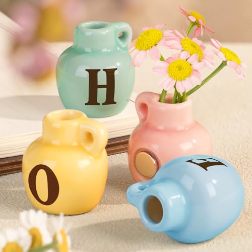 House Warming Gifts for New Home, Mini Ceramic Vase Fridge Magnet Set “Home”, Cute Home Décor for Kitchen, Locker, Small Gifts for New Homeowners, Renters, Roommates, Families or Friends