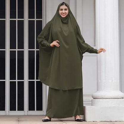Abayas for Women Muslim Chiffon Prayer Burqa Dress Burkas for Women Muslim Hijab Dress Full Length Islamic Veil Abaya Set - color: Green
