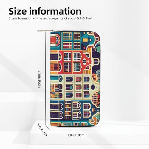 Amsterdam Street View PU Leather Long Wallet for Women Men, Zipper Clutch Wallet RFID Card Holder Organizer - color: Amsterdam Street View