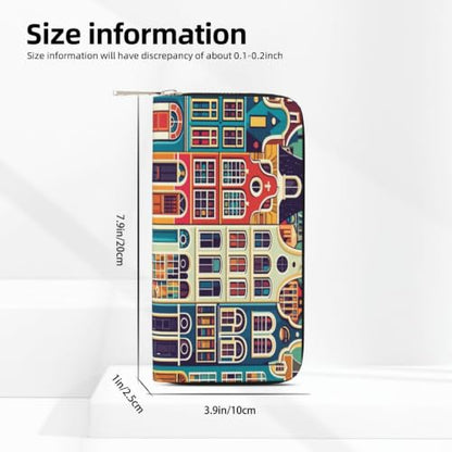 Amsterdam Street View PU Leather Long Wallet for Women Men, Zipper Clutch Wallet RFID Card Holder Organizer - color: Amsterdam Street View