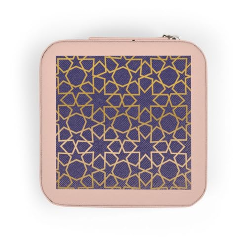 3dRose Gold Stars Outline Geometric Intricate Islamic Art Pattern on Purple - filigree laser cut effect Jewelry Travel Case Pink