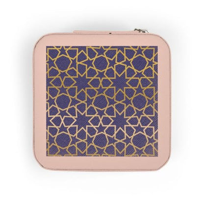 3dRose Gold Stars Outline Geometric Intricate Islamic Art Pattern on Purple - filigree laser cut effect Jewelry Travel Case Pink