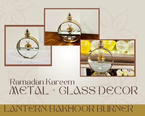 Eid Mubarak Hanging Lantern Islamic Metal Lamp Islamic Lamp, Ramadan Mubarak LED Light Eid ul Fitr Hanging Lantern Glass and Metal Lantern for Ramadan Karim 14"X10" (Oval) - color: Oval