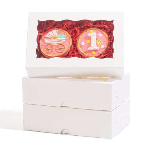 ROSPAKTEK 100pcs 7x4.3x2 Inches White Cookies Boxes Macaron Boxes Chocolate Truffle Boxes Chocolate Covered Strawberries Boxes Bakery Boxes with Window Treat Boxes Charcuterie Boxes for Christmas - color: White