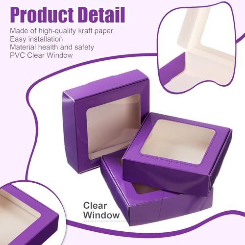 Zonon 30 Pcs Kraft Paper Boxes with Window 4.13 x 4.13 x 1.18 Inch Candy Packaging, Small Gift Boxes, Soap holder, Mini Treat Packaging for Bakery Chocolate Jewelry Display (Purple) - color: Purple