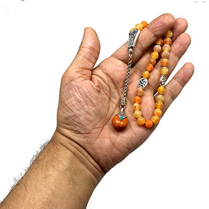 -Gentle Men Collection- Prayer Beads-Worry Beads-Tesbih-Tasbih-Tasbeeh-Misbaha-Masbaha-Subha-Sebha-Rosary (Natural Weathered Dark Orange Agate -8 mm 33 Beads-) - color: Natural Weathered Dark Orange Agate -8 mm 33 beads-