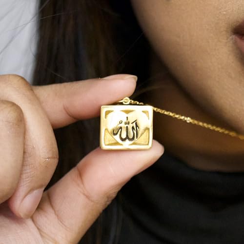 Bolenvi Gold Kaaba Necklace by MAHJ - Muslim Islamic Ramadan Hajj Umrah Eid Gifts, 14K Plated Pendant Necklace, Allah Mecca, Saudi Arabia, Arabic Islamic Jewelry For Women & Men