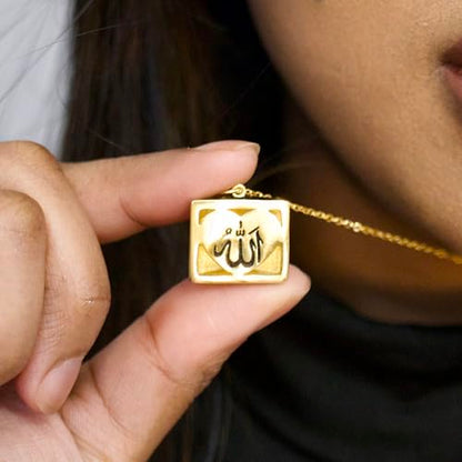 Bolenvi Gold Kaaba Necklace by MAHJ - Muslim Islamic Ramadan Hajj Umrah Eid Gifts, 14K Plated Pendant Necklace, Allah Mecca, Saudi Arabia, Arabic Islamic Jewelry For Women & Men