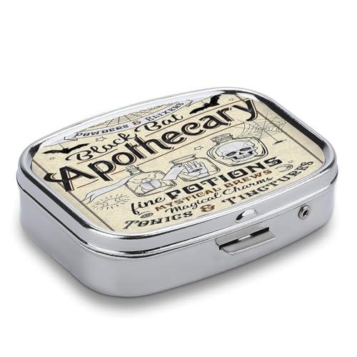 Metal 2 Compartment Pill Organizer Travel Friendly Portable Compact Pill Box Cute Pill Case to Hold Vitamins,Fish Oil,Supplements,Meds,Tablet for Purse,Pocket. (Apothecary) - color: Apothecary