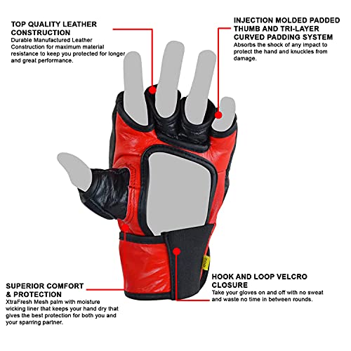 Combat Corner MMA Leather Construction Tech Fight Spar Gloves for Men and Women - Kickboxing, MMA, Muay Thai Fighting Training Sparring Gloves - size: XX-Large