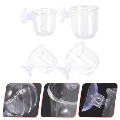 ULTECHNOVO 4pcs Glass Fish Feeder Cups with Suction Cups, Aquarium Feeding Dish Set for Betta and Shrimp Tanks, Small and Large Sizes, Aquarium Accessory for Controlled Fish Food Dispensing