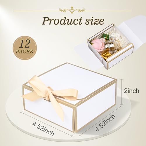 WLUSEAXI 12Pack Small Gift Boxes with Lids, 4.5''x4.5''x2'' Small Boxes for Gifts with Ribbons, White Gift Boxes for Present, Birthday, Valentine's Day, Mother's Day, Holiday - color: White