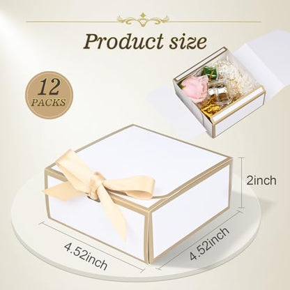 WLUSEAXI 12Pack Small Gift Boxes with Lids, 4.5''x4.5''x2'' Small Boxes for Gifts with Ribbons, White Gift Boxes for Present, Birthday, Valentine's Day, Mother's Day, Holiday - color: White