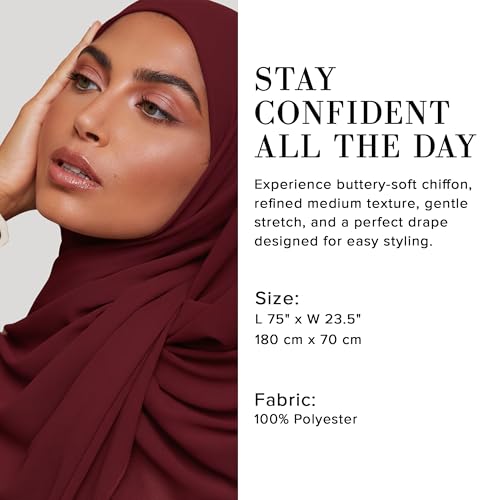 Premium Chiffon Hijab Scarf for Women Lightweight Non Slip Fashion Scarves - color: Burgundy, size: 1 Pack
