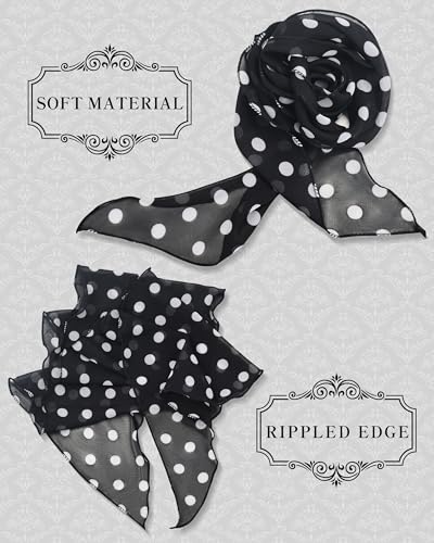 Chiffon Scarf for Women, Removable Flower Neck Scarf Light Soft Fashion Rose Scarves Versatile Headband or Hair Band - color: Polka Dot Black and White
