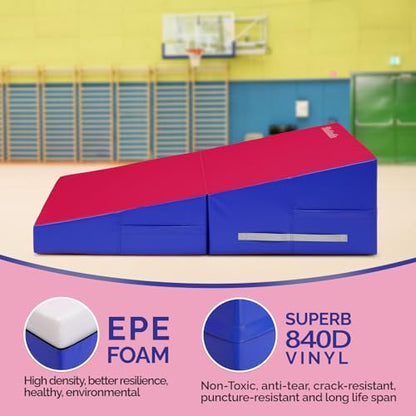 Matladin 48"x24"x14" Tumbling Mat - Folding Gymnastics Cheese Wedge Mat for Kids, Girls Home Training - color: Pink,Dark Purple