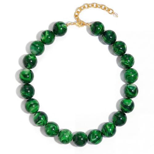 Chunky Beaded Necklace for Women Colorful Big Bead Choker Necklace Fashion Trendy Summer Boho Large Bead Statement Necklaces Beach Vocation Holiday Jewelry Gifts - color: Lapis Lazuli Beaded