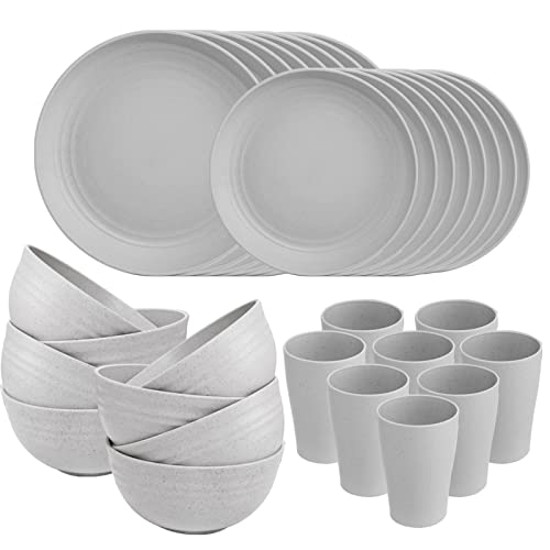 Supernal 32Pcs Grey Wheat Straw Dinnerware Sets, Unbreakable Dish Set For 8 - color: Light grey, size: 32pcs