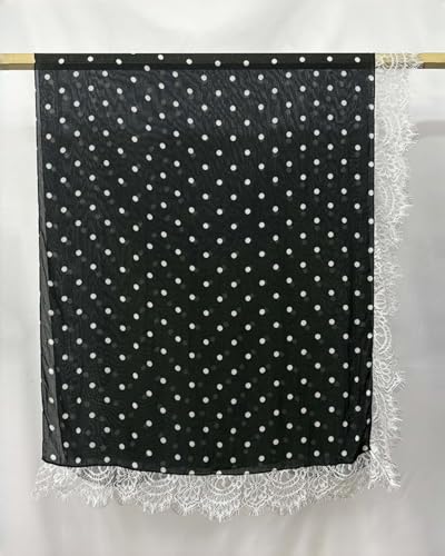 JUMISEE Elegant Floral Lace Hijab Scarf for Women Soft Cotton Head Wrap Instant Hijab Long Scarves Evening Dress Shawl - color: Black Polka Dot