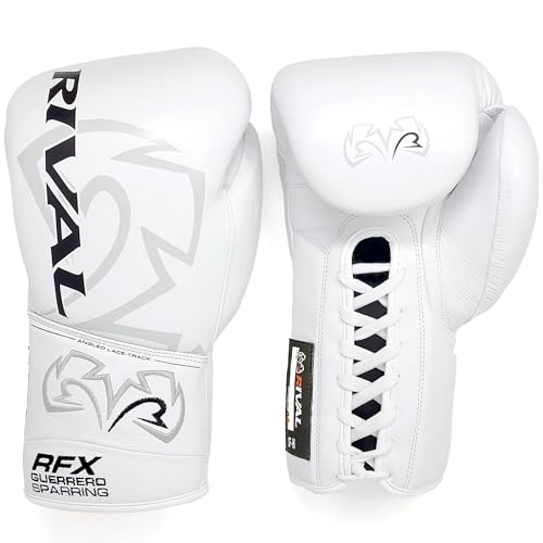 RIVAL Boxing RFX-Guerrero SF-H Lace-Up Sparring Gloves, Quilted Horsehair Padding, Laminated with a Low-Density Foam - color: White, size: 20 oz.