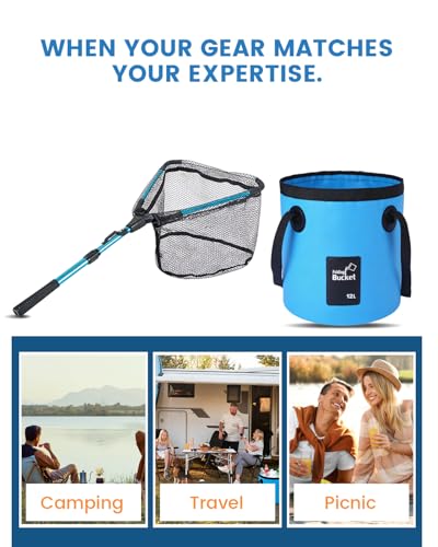 Telescoping Fishing Net with Handle, Extendable & Foldable Fishing Landing Net with Telescopic Pole for Kayak, Bass, Trout in Pond Lake River, Durable Nylon Mesh - Fishing Gear Gift for Men Women
