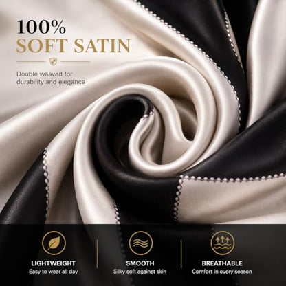 LONDON Women’s Satin Silky Scarf Gift Box Large Lightweight Silky Smooth Shawl Wrap for Hair, Head, Neck or Hijab - color: Gold Black - Box