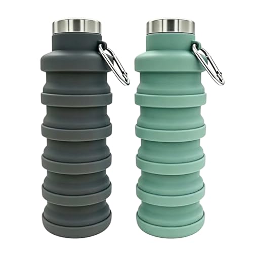 YCT Collapsible Water Bottle 17oz（500ml），Travel Portable Sport Water Bottle，Reusable Silicone Foldable Water Bottles for Gym Camping Hiking (Black+Green) - color: Black+Green, style: Retractable